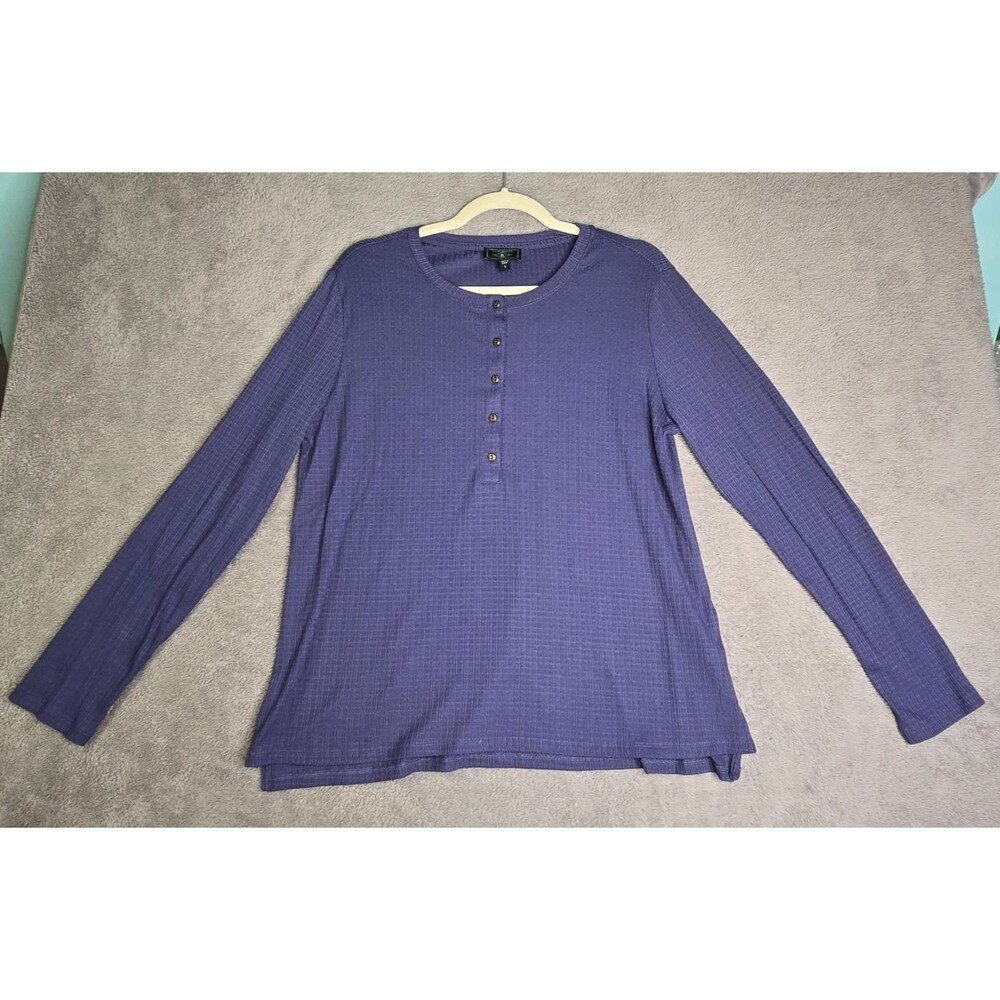 G.H. Bass & Co Long Sleeve Henley Women’s Large Blue Thermal Shirt High Low Hem